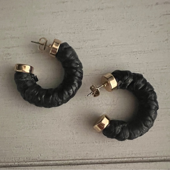 Anthropologie Small Black Rafia Hoop Earrings - Picture 3 of 5
